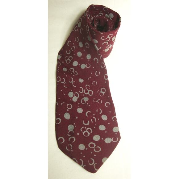 Vintage GIORGIO ARMANI Silk Tie Maroon Gray Retro Geometric Pattern Necktie - Picture 1 of 3